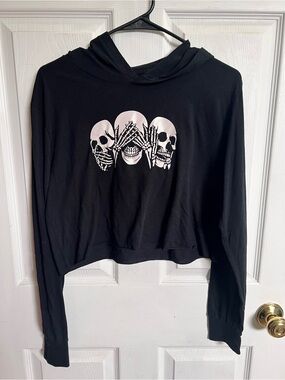Bella Canvas Black Long Sleeve Hoodie with White Skull Graphic